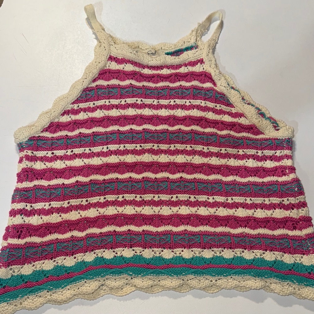 Easel Pink and Cream Striped Crochet‎ Camisole